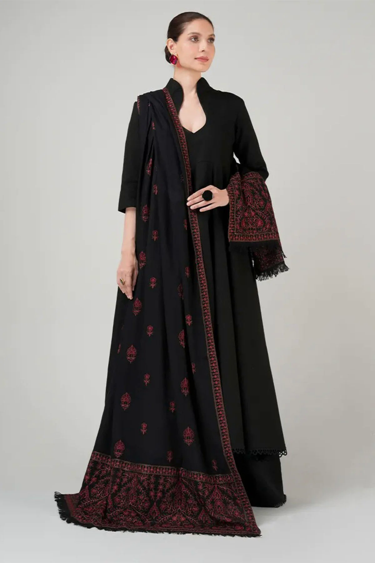 3PC Dhanak Suit with Heavy Embroidered Shawal -GA1978