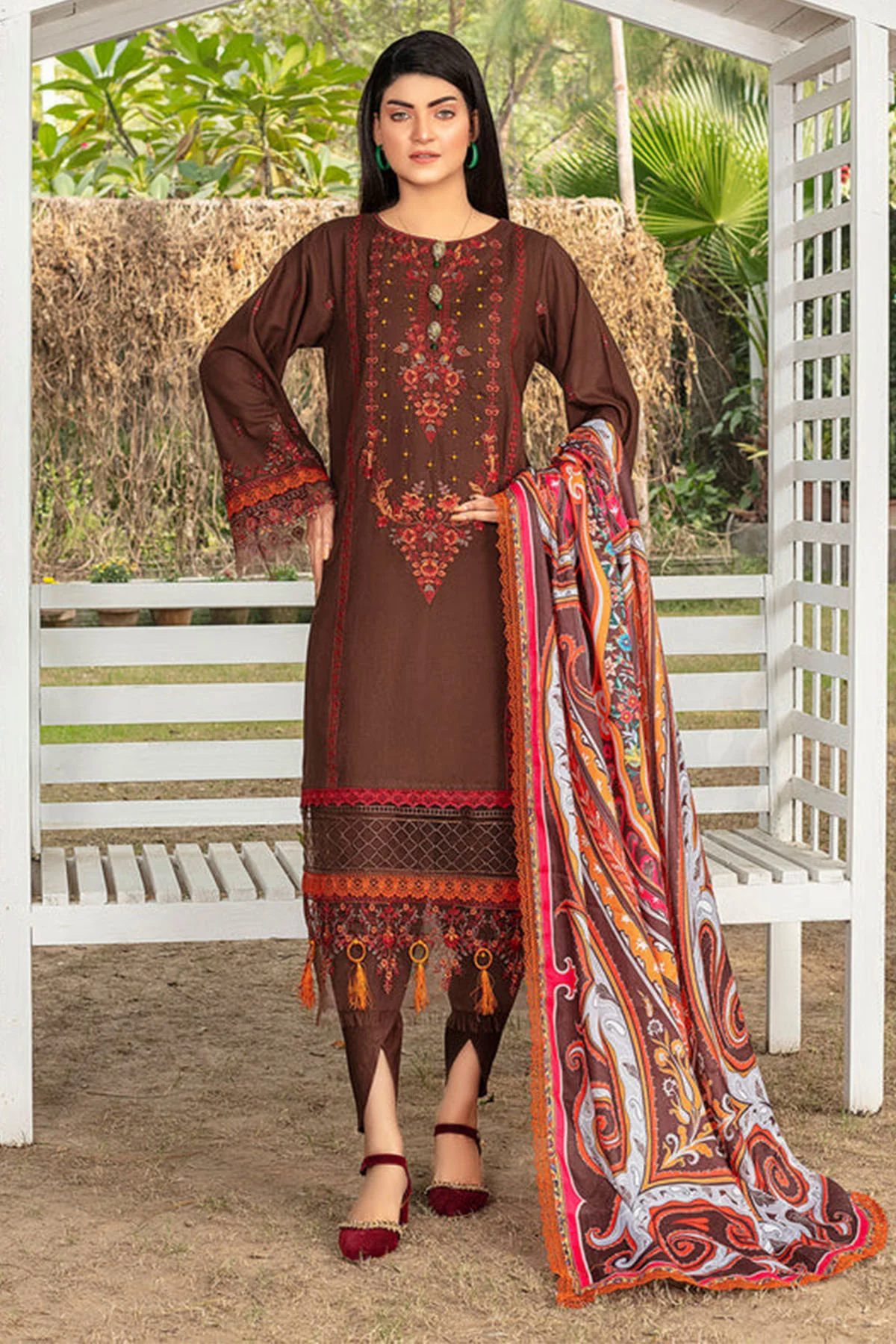 Embroidered Dhanak 3pc With Printed whool Shawal-GA1936