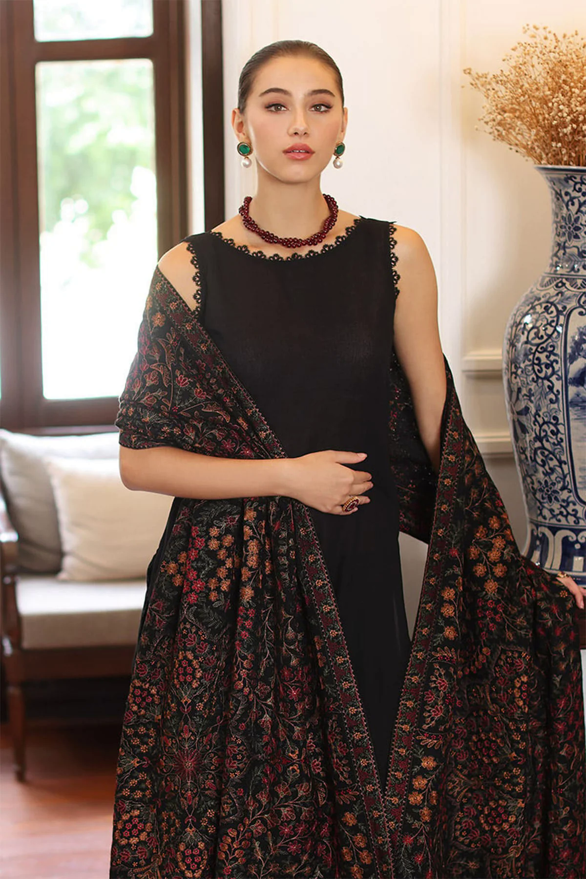 3PC Dhanak Suit with Heavy Embroidered Shawal -GA1977