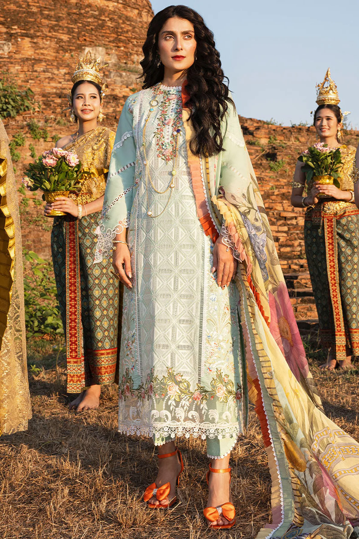 Embroidered Lawn 3pc with Embroidered Chiffon dupatta-GA1722
