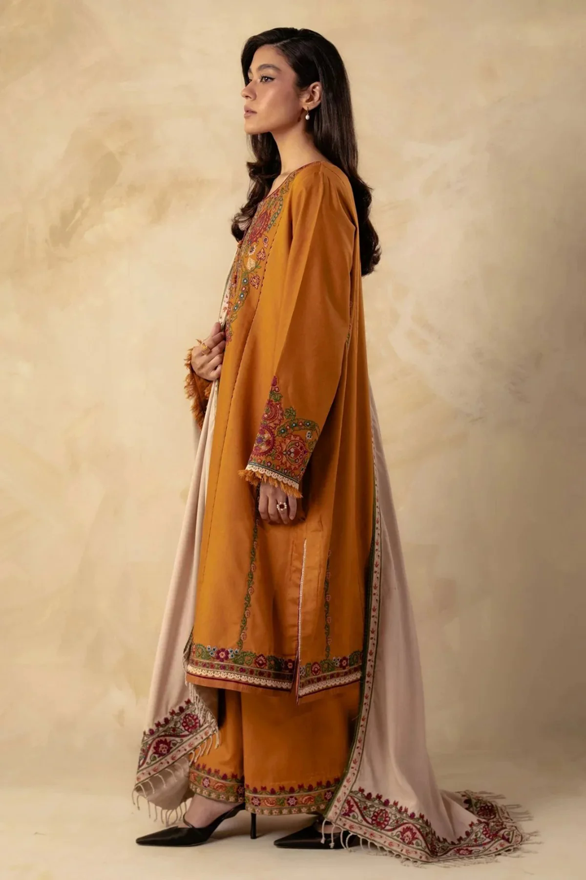 3PC Embroidered Dhanak with Dhanak Embroidered Shawl - GA1774 3PC Embroidered Dhanak with Dhanak Embroidered Shawl - GA1774