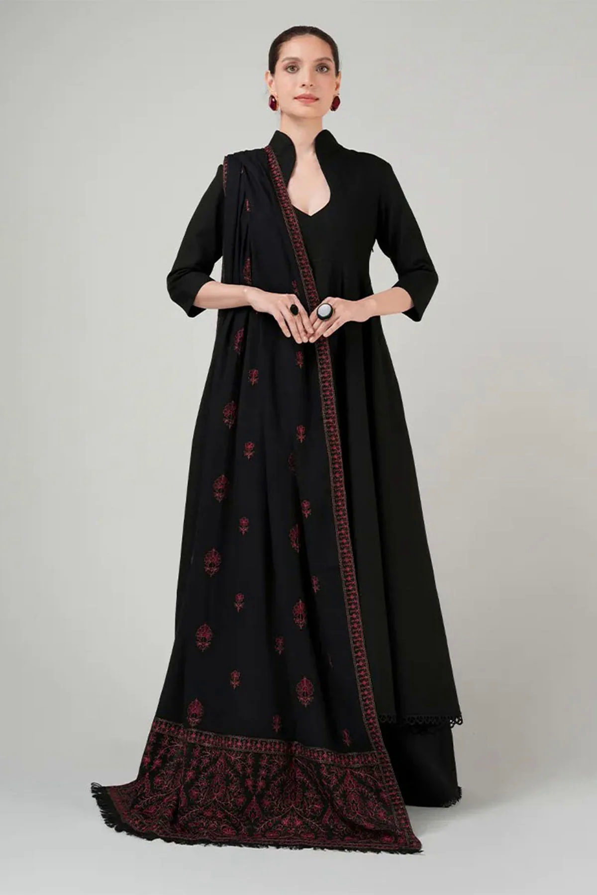 3PC Dhanak Suit with Heavy Embroidered Shawal -GA1978
