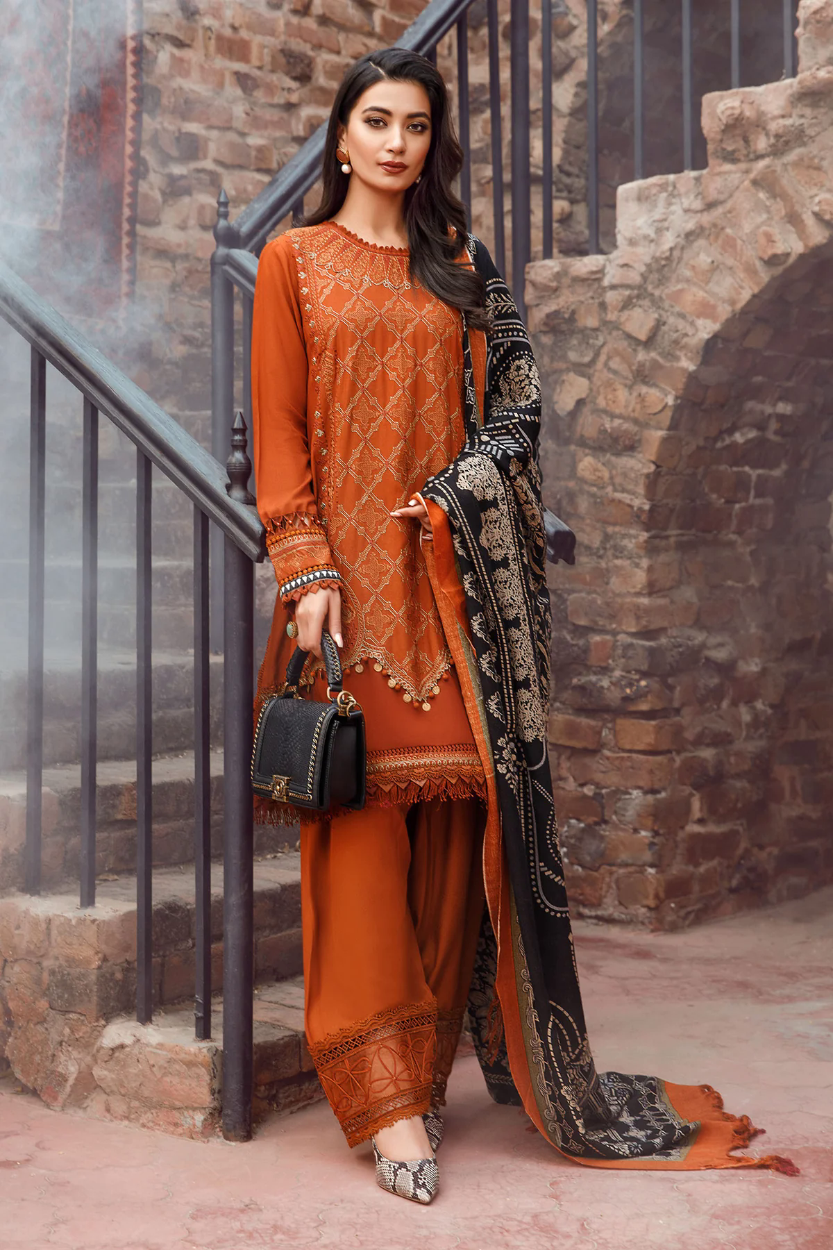 3PC Fully Embroidered Dhanak Suit - GA1615