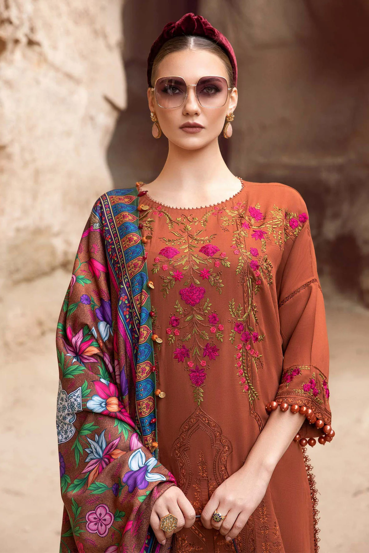 Embroidered Dhanak 3pc with Whool Shawal- GA1976
