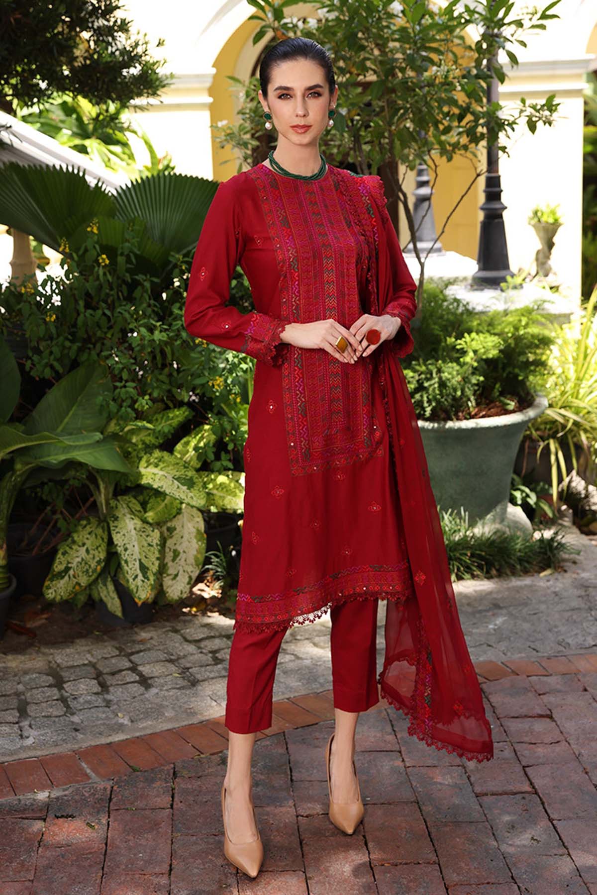 Embroidered Lawn 3pc with Embroidered Crinkle Chiffon Dupatta - GA1834