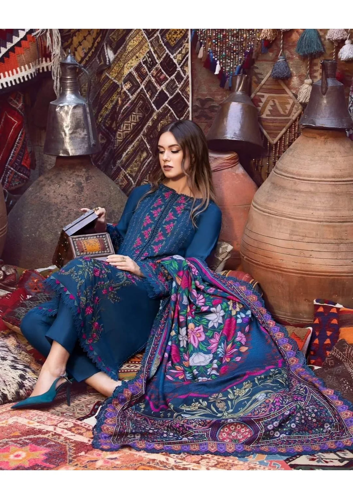 Embroidered Dhanak 3pc with Whool Shawal- GA1975