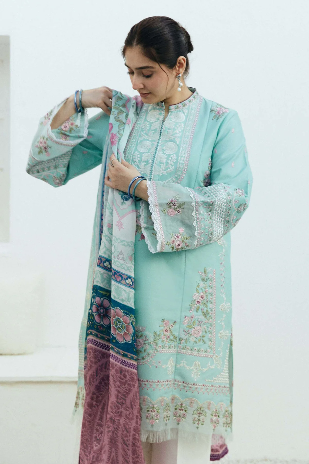 Embroidered Lawn 3pc with Silk Printed Chiffon Dupatta - GA1887