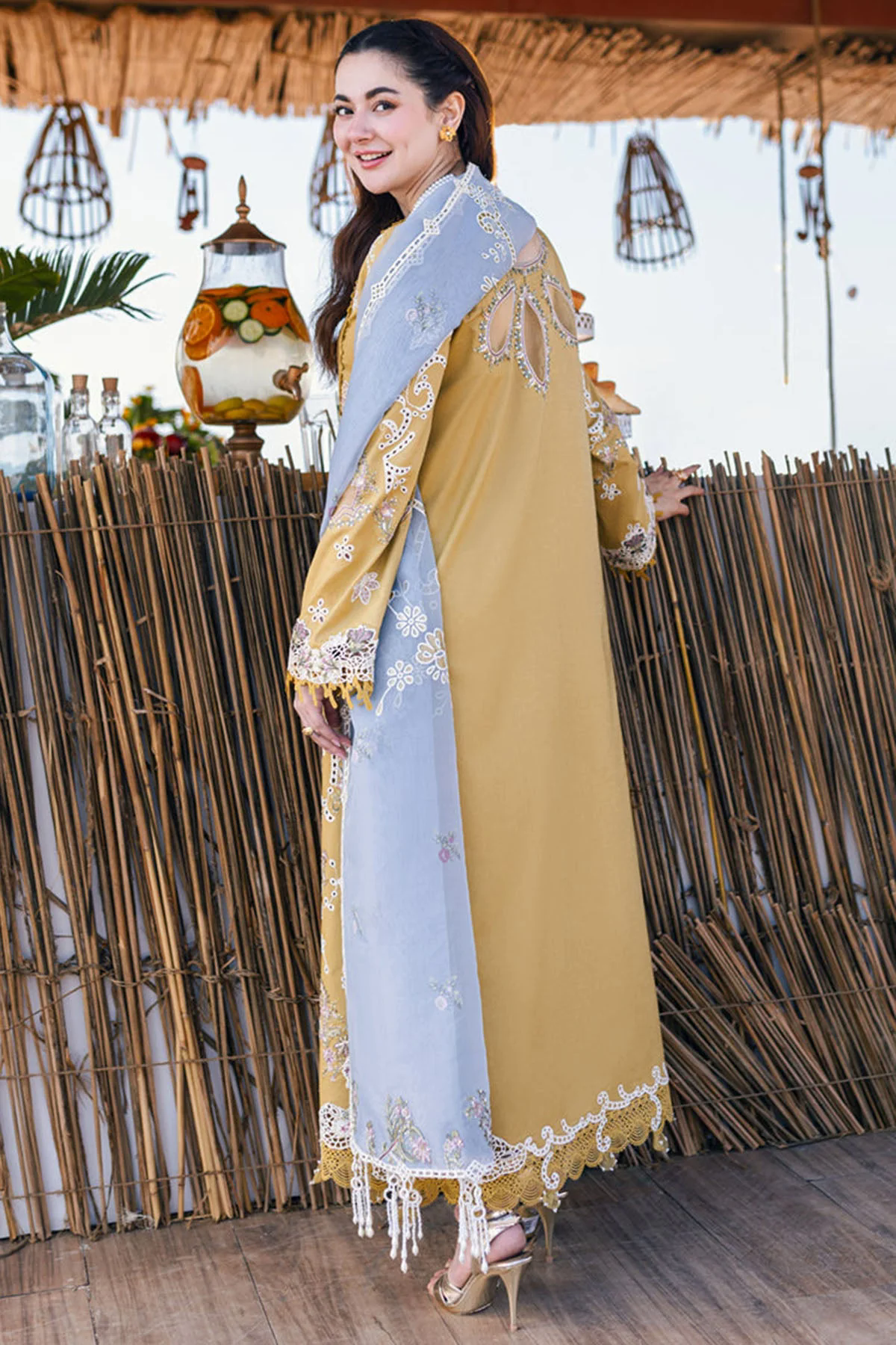 Embroidered Lawn 3pc with Embroidered Slub Net dupatta-GA1894