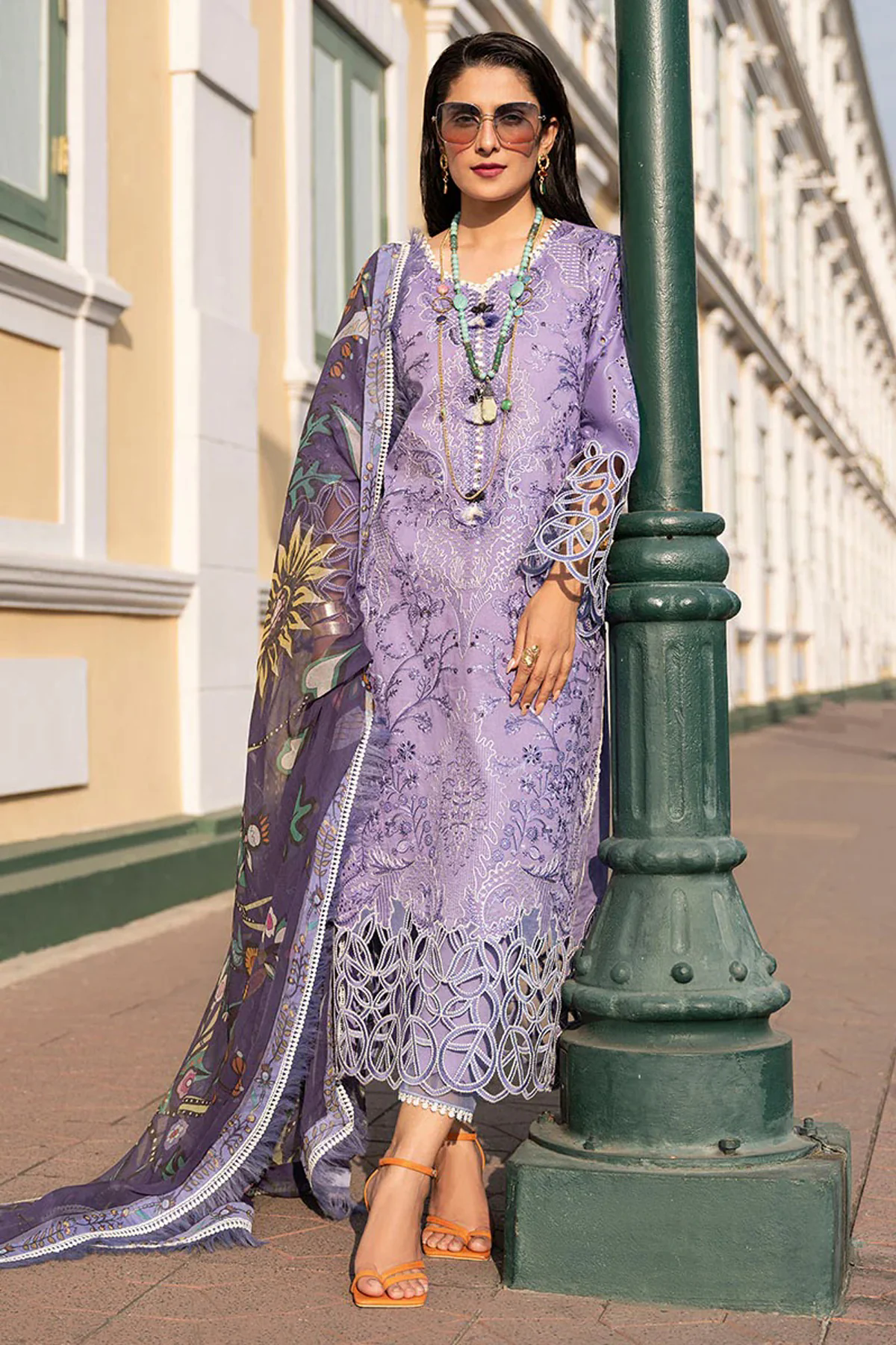 Embroidered Lawn 3pc with Chiffon dupatta-GA1707