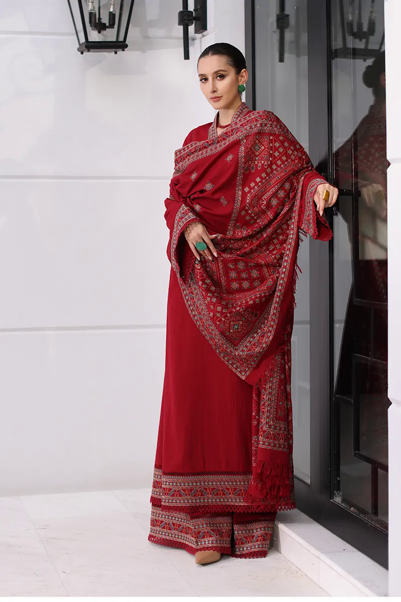 3PC Embroidered Karandi Suit with Heavy Embroidered Shawal -GA1966