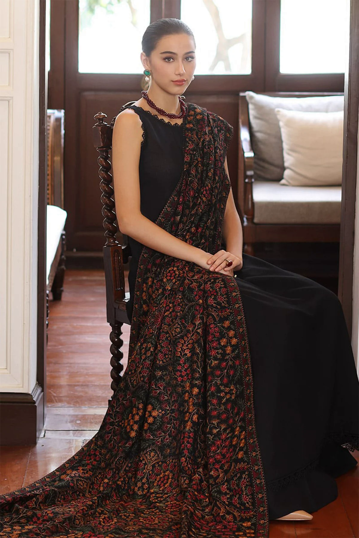 3PC Dhanak Suit with Heavy Embroidered Shawal -GA1977