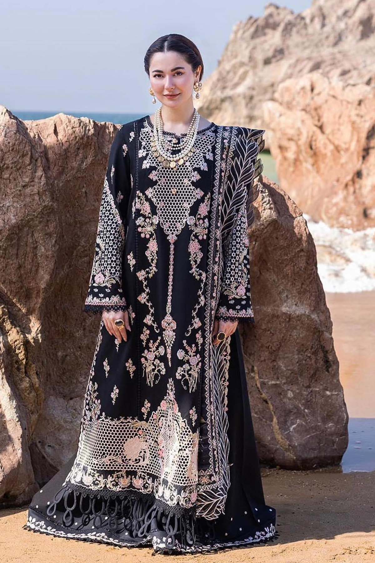 Luxury Embroidered Lawn 3pc with Embroidered Slub Net Dupatta - GA1829