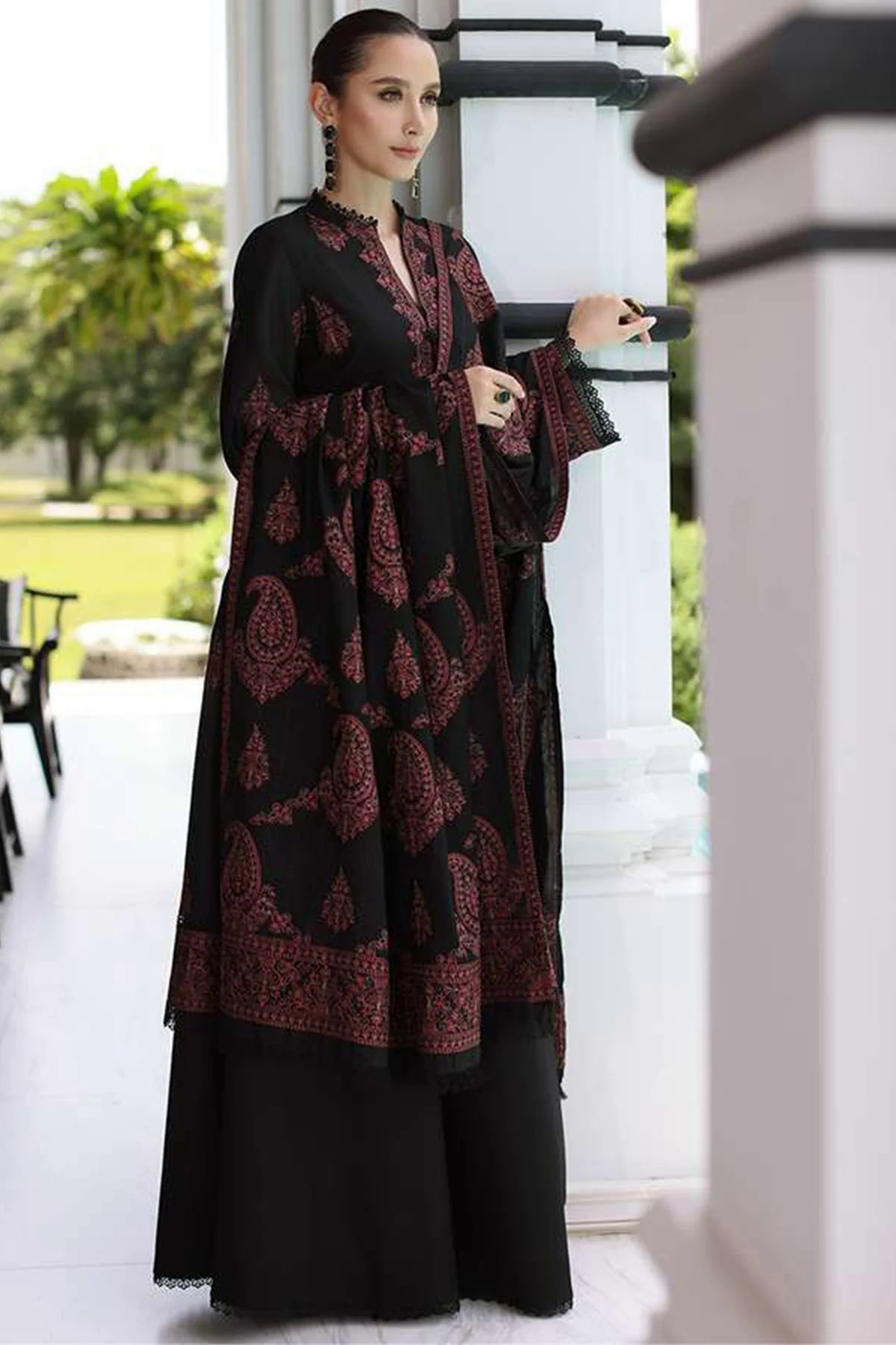 3PC Embroidered Dhanak Suit with Heavy Embroidered Shawal -GA1965