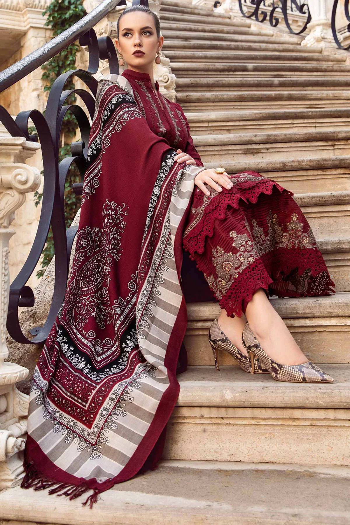 Embroidered Dhanak 3pc with Whool Shawal- GA1980 Embroidered Dhanak 3pc with Whool Shawal- GA1980