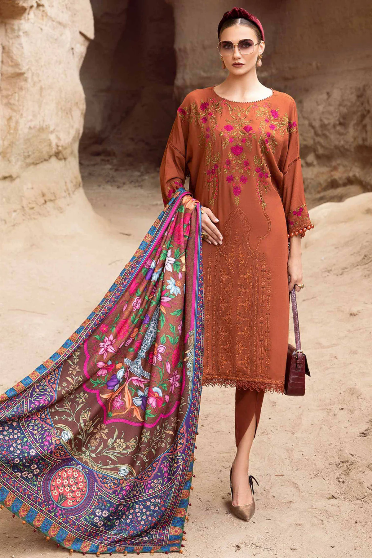Embroidered Dhanak 3pc with Whool Shawal- GA1976