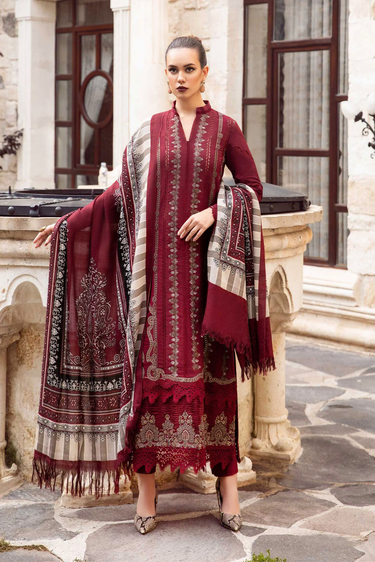 Embroidered Dhanak 3pc with Whool Shawal- GA1980 Embroidered Dhanak 3pc with Whool Shawal- GA1980