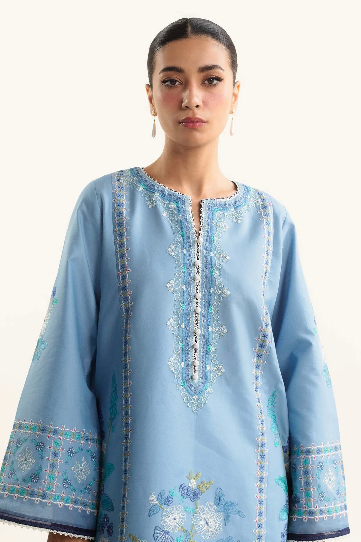 Embroidered Lawn 3pc with Printed Slub Net Dupatta- GA1907