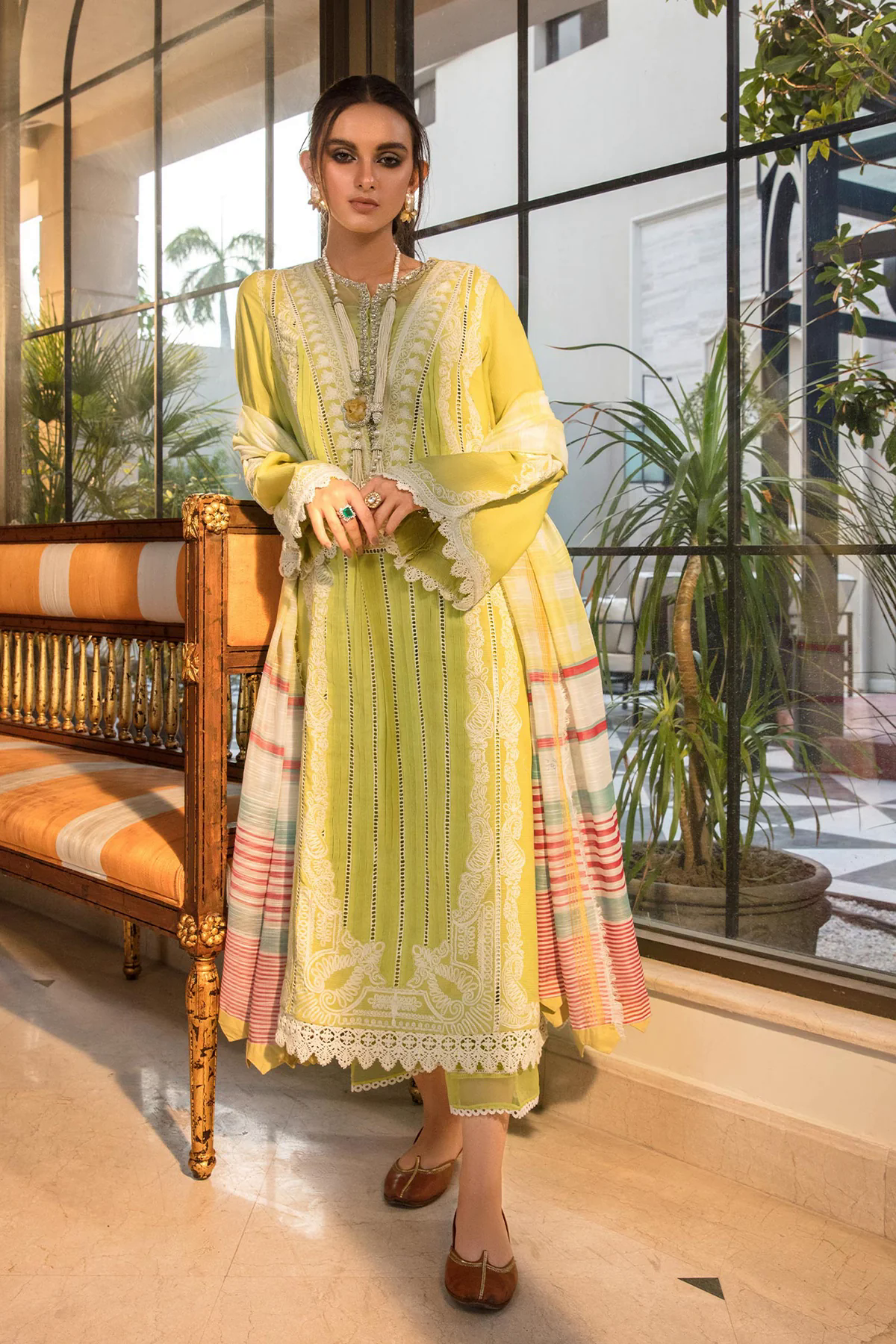 Crimson Heavy Embroidered 3pc with Slub net Printed Dupata -Ga1632