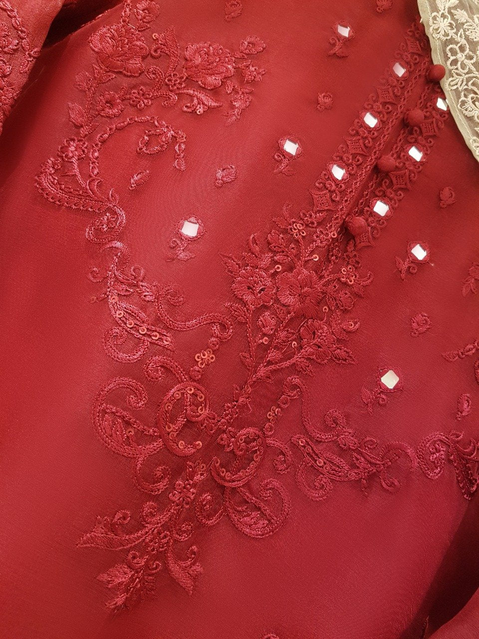 Heavy Embroidered with Mirror Work organza dupatta-GA10191 Heavy Embroidered with Mirror Work organza dupatta-GA10191