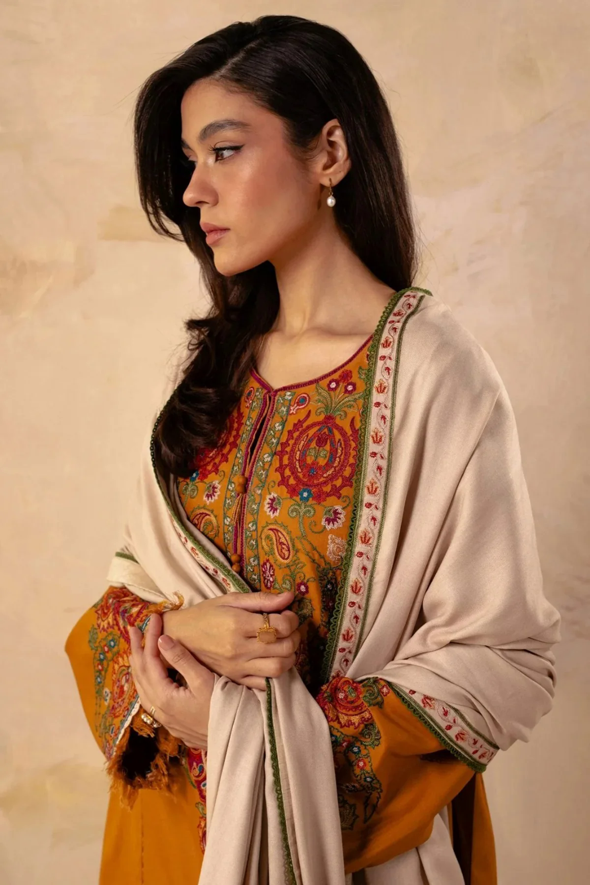 3PC Embroidered Dhanak with Dhanak Embroidered Shawl - GA1774 3PC Embroidered Dhanak with Dhanak Embroidered Shawl - GA1774