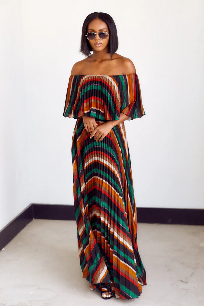 Elodie Off The Shoulder Striped Maxi