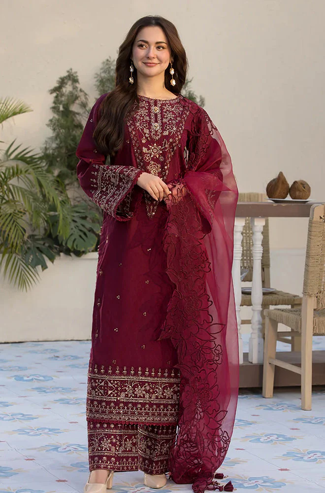 3PC Lawn Embroidered Shirt with Embroidered Organza Dupatta- GA2036