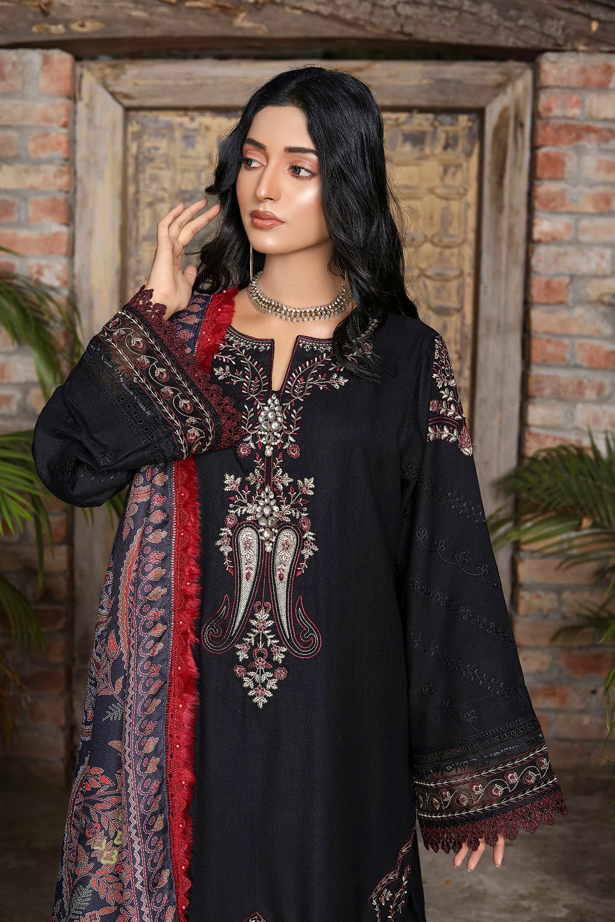Fereydun Luxury Embroidered Dhanak 3pc With Printed Whool Shawal-GA1934