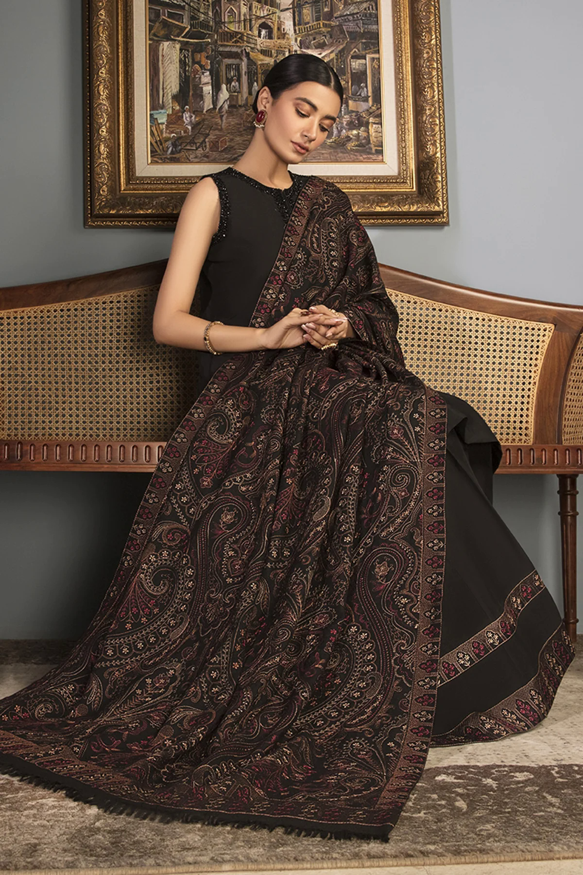3PC Embroidered Dhanak with Embroidered Dhanak Shawl - GA1763