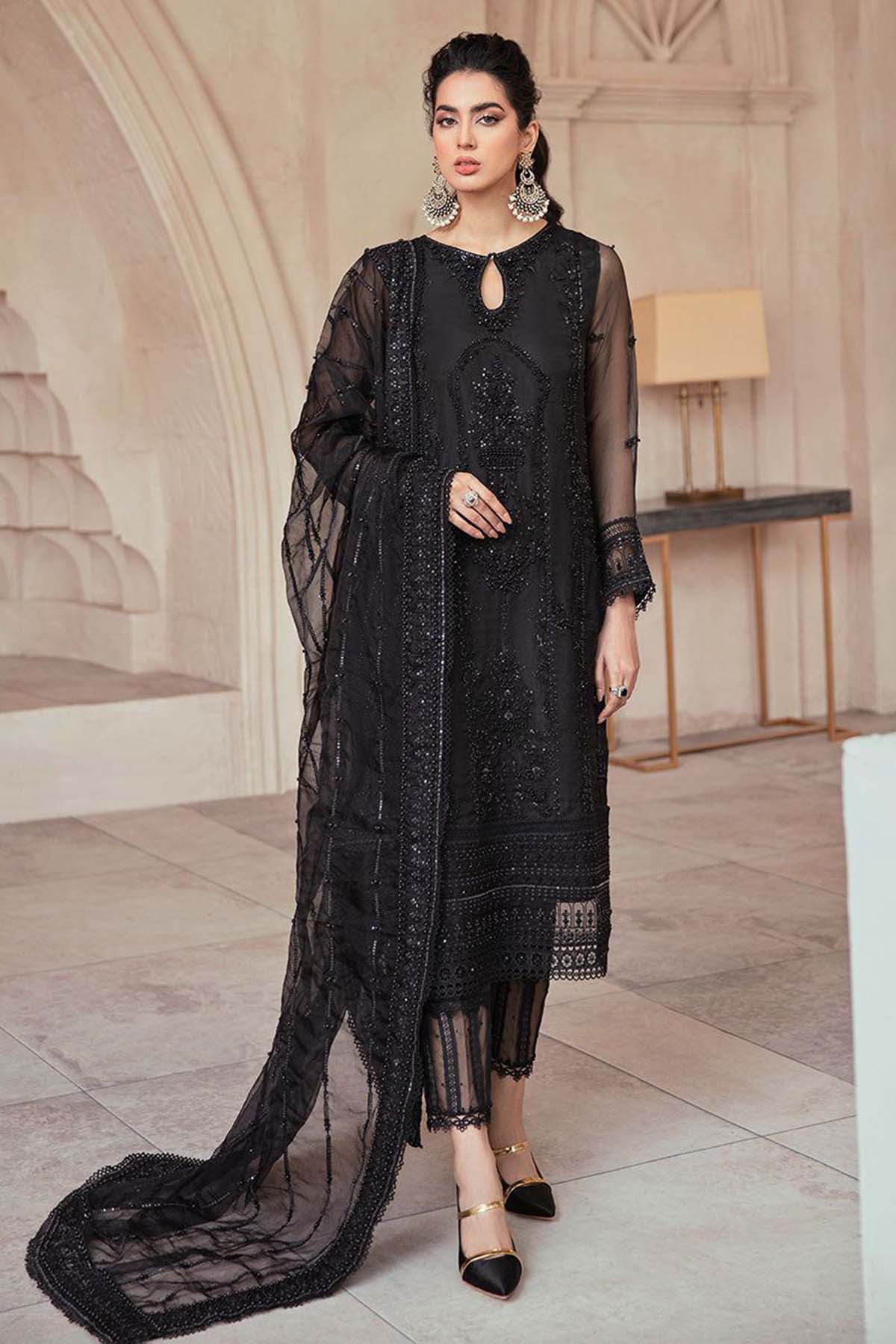 Luxury Embroidered Organza 3pc with Embroidered Organza Dupatta- GA1825