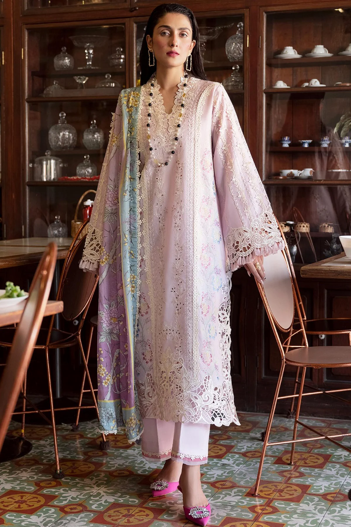 Embroidered Lawn 3pc with Embroidered Chiffon dupatta-GA1721