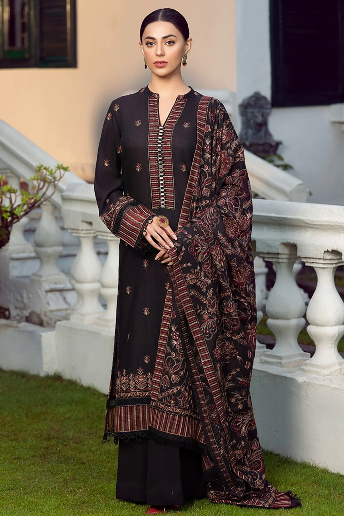 3PC Embroidered Karandi Suit with Heavy Embroidered Shawal -GA102170