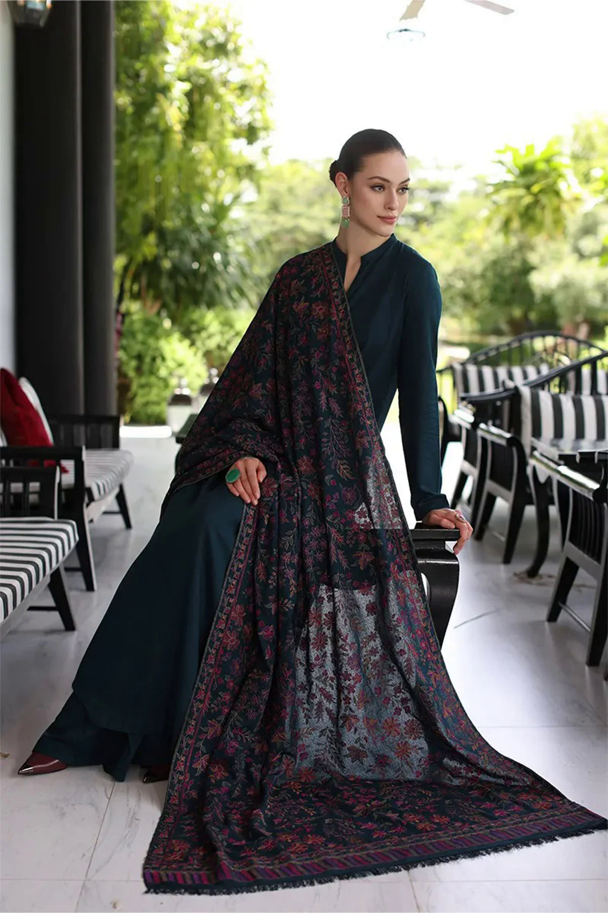 3PC Dhanak Suit with Heavy Embroidered Shawal -GA1983