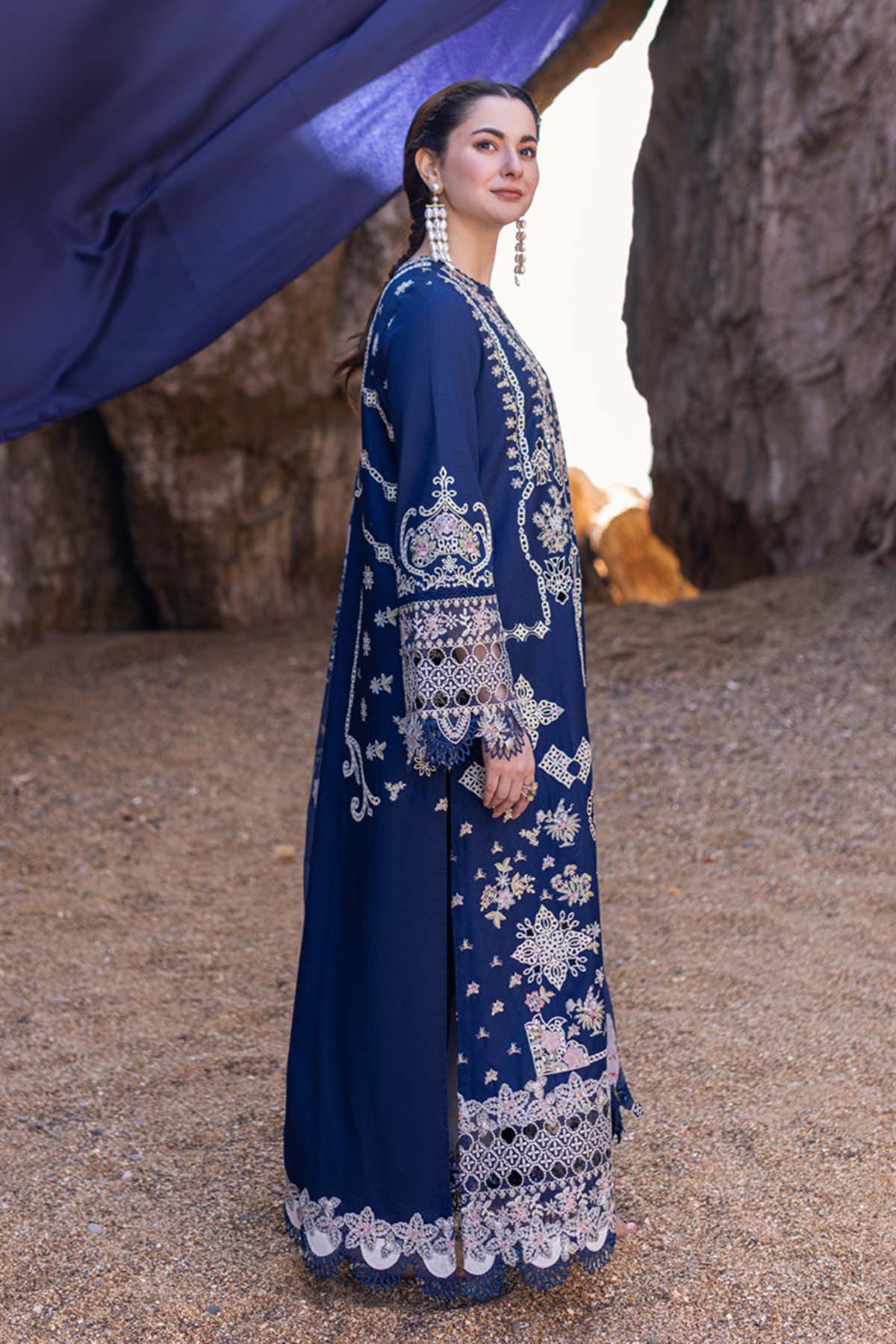 Luxury Embroidered Lawn 3pc with Embroidered Slub Net Dupatta - GA1831