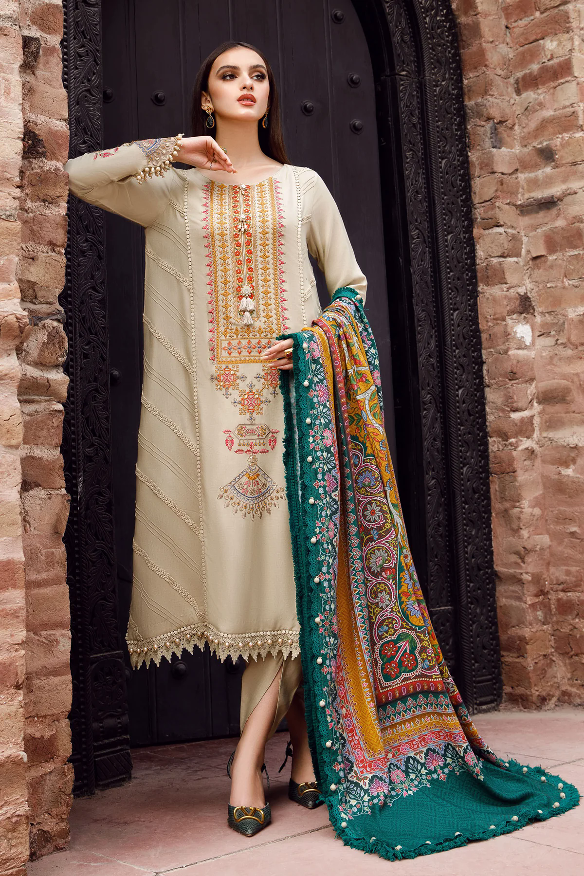 3PC Fully Embroidered Dhanak Suit - GA1610 3PC Fully Embroidered Dhanak Suit - GA1610