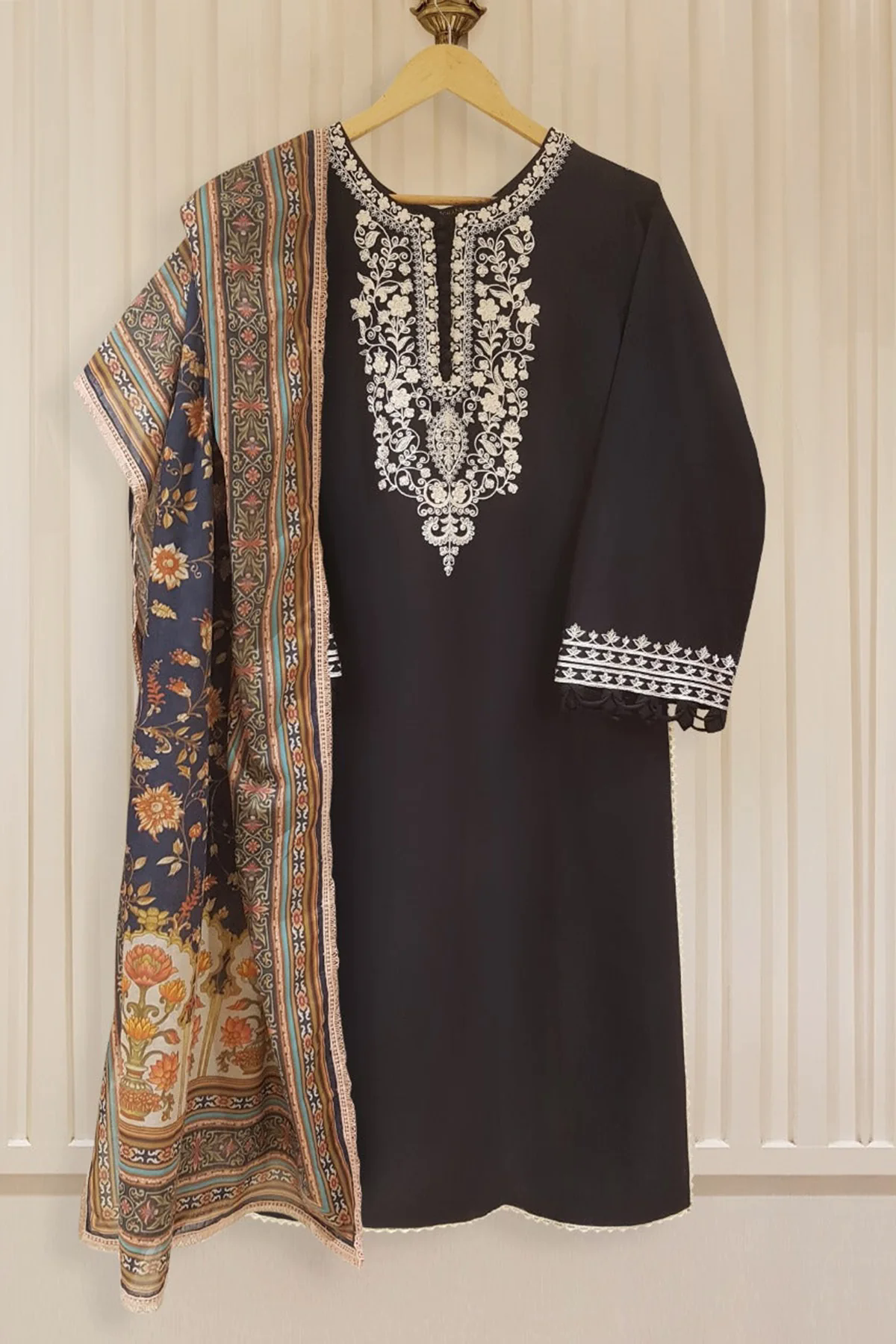 3PC Embroidered Dhanak with Printed Shawl - GA1784