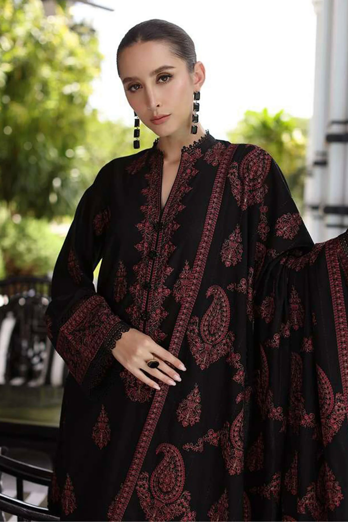 3PC Embroidered Dhanak Suit with Heavy Embroidered Shawal -GA1965