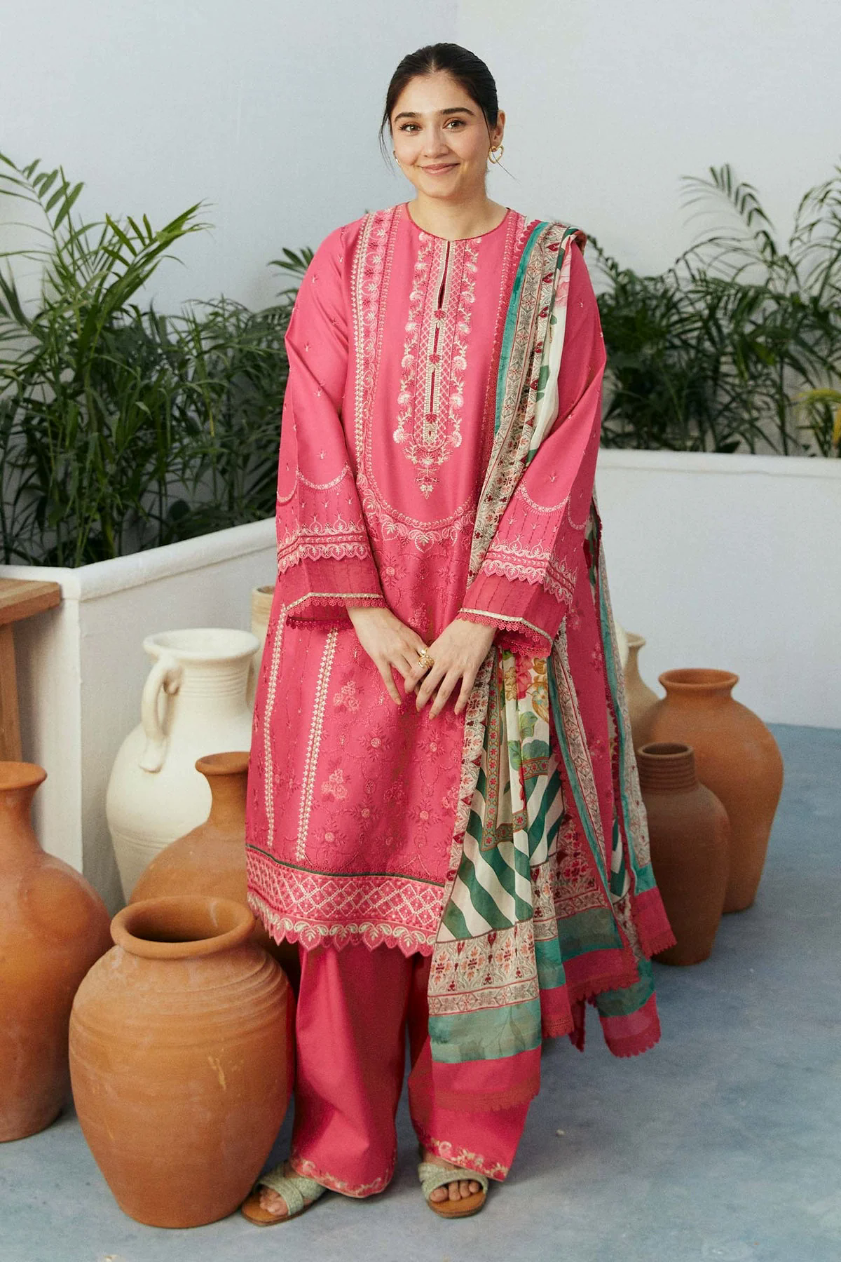 Embroidered Lawn 3pc with Silk Printed Chiffon Dupatta - GA1885