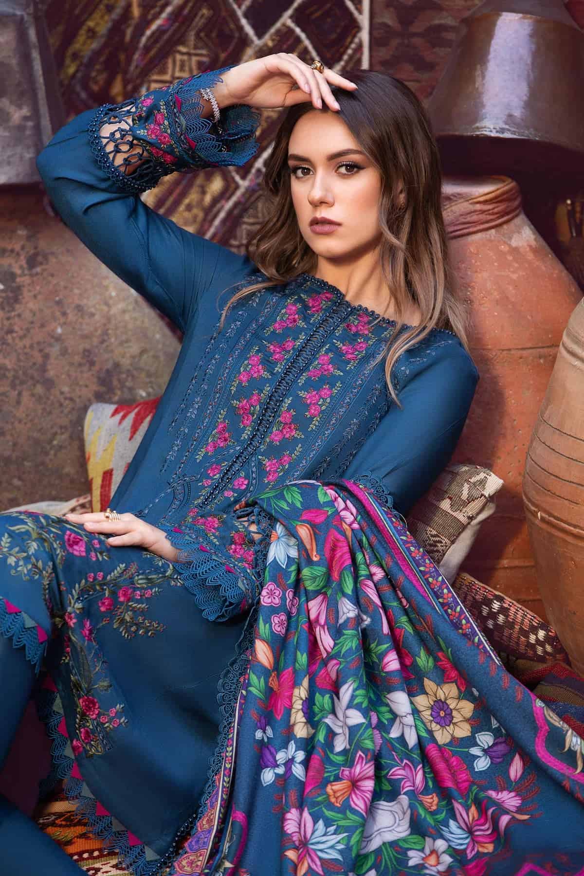 Embroidered Dhanak 3pc with Whool Shawal- GA1975