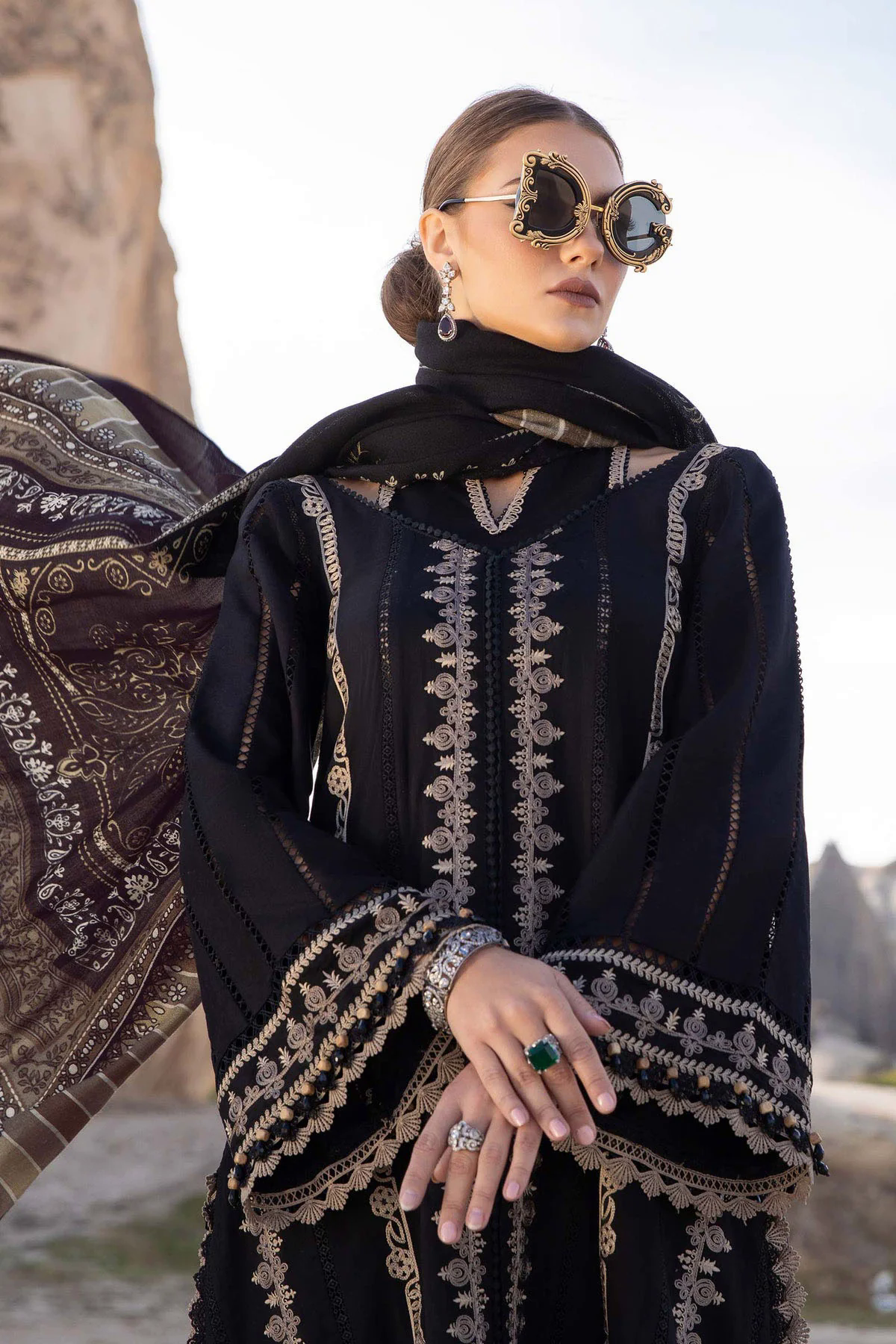 Embroidered Dhanak 3pc with Whool Shawal- GA1981