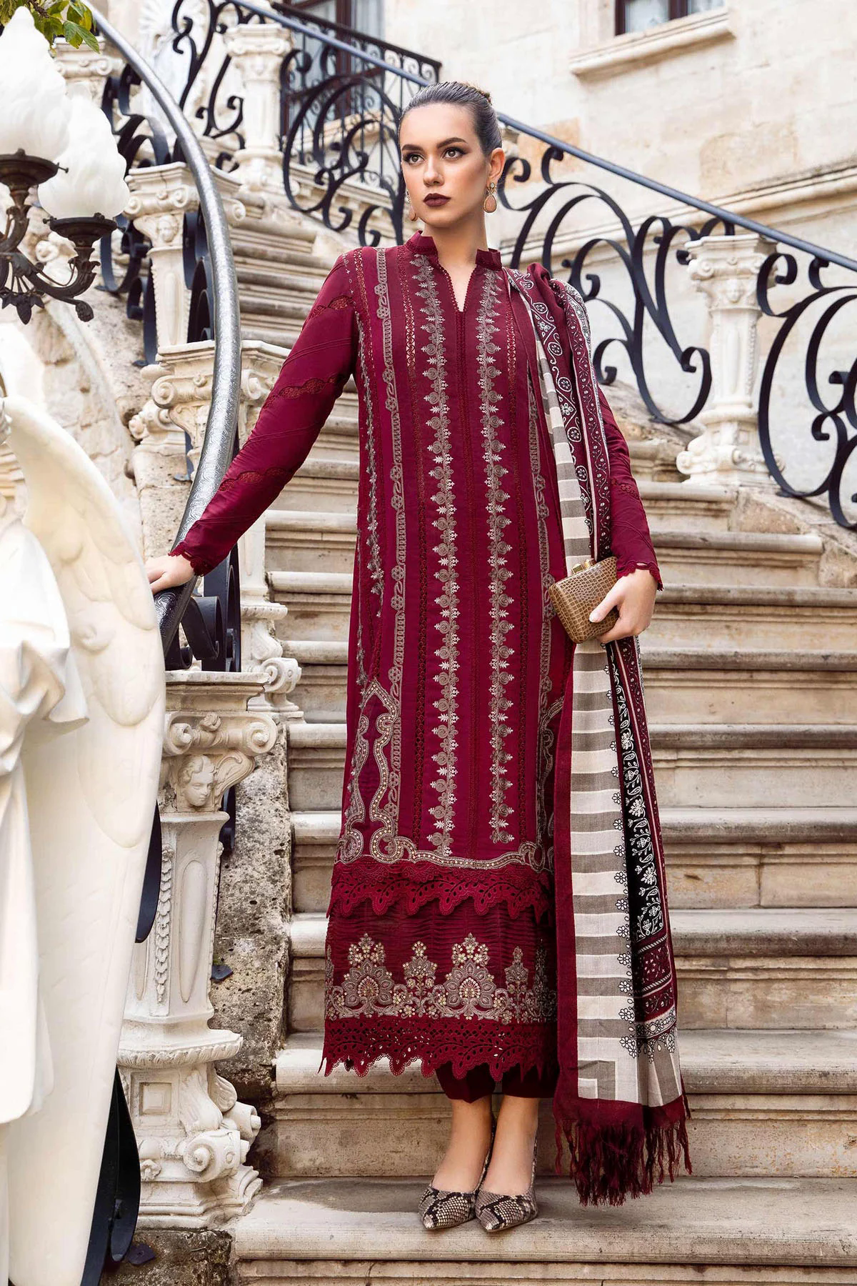 Embroidered Dhanak 3pc with Whool Shawal- GA1980 Embroidered Dhanak 3pc with Whool Shawal- GA1980