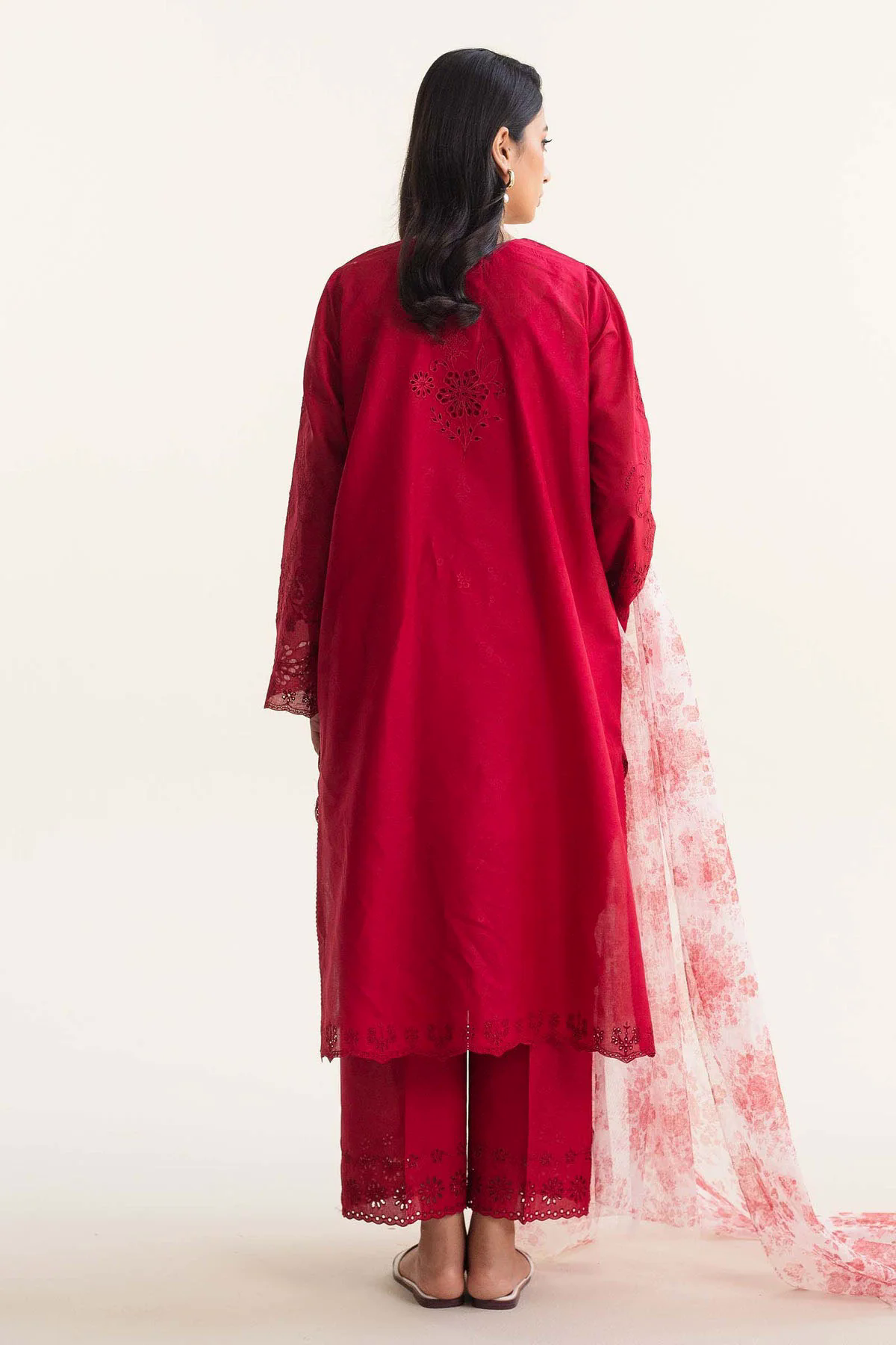 Embroidered Lawn 3pc with Printed Slub Net Dupatta- GA1898