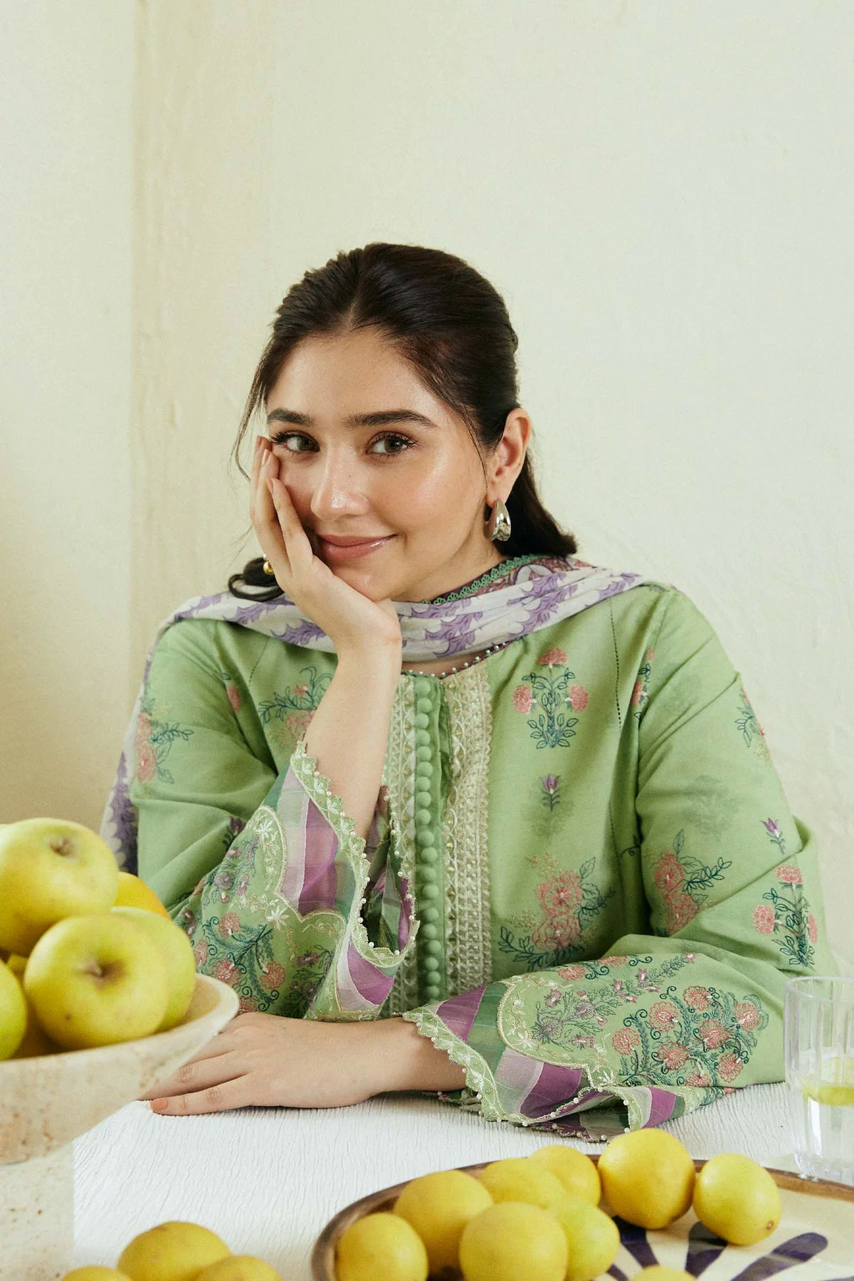 Embroidered Lawn 3pc with Silk Printed Chiffon Dupatta - GA1884