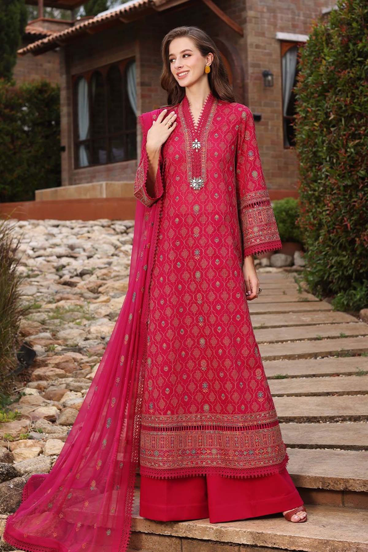 Embroidered Lawn 3pc with Embroidered Crinkle Chiffon Dupatta - GA1832