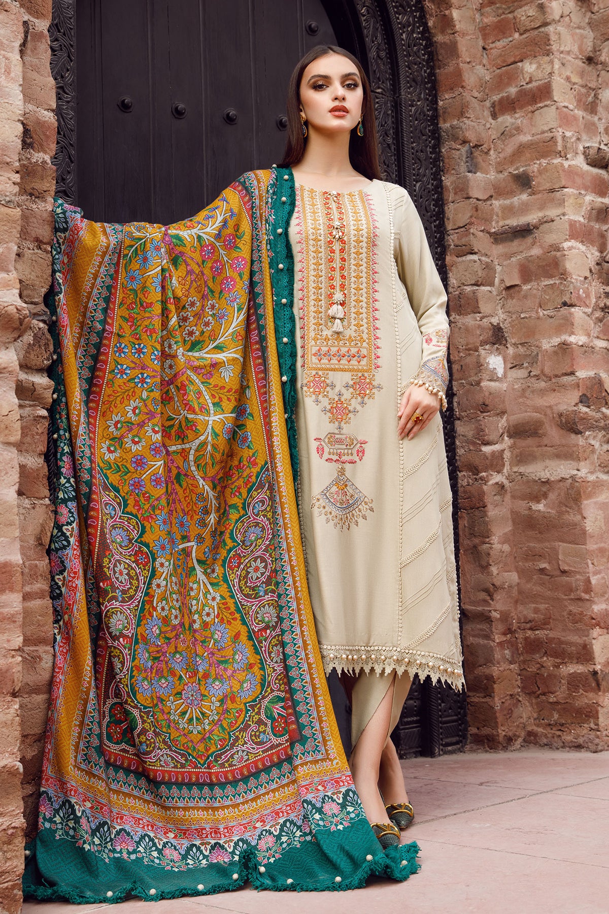 3PC Fully Embroidered Dhanak Suit - GA1610