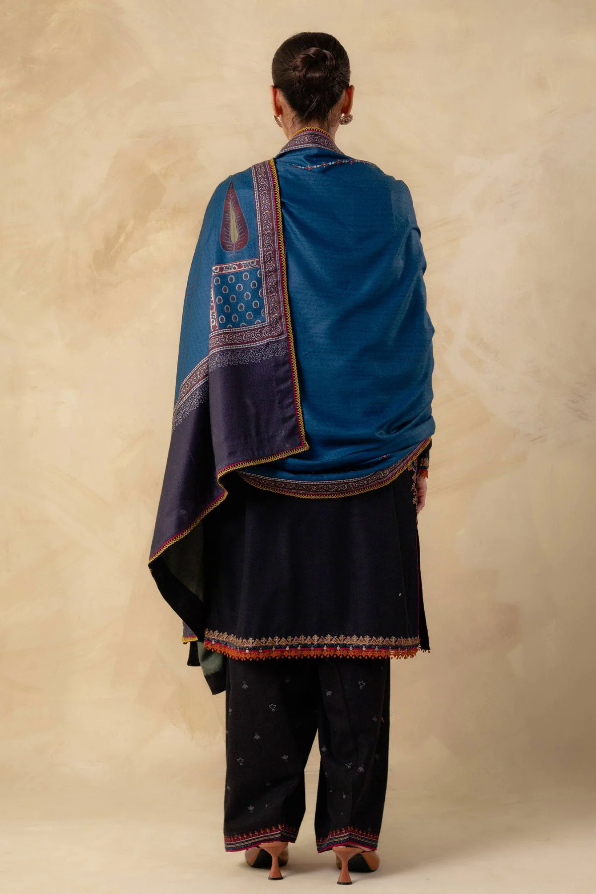 3PC Embroidered Dhanak with Printed Shawl - GA1783
