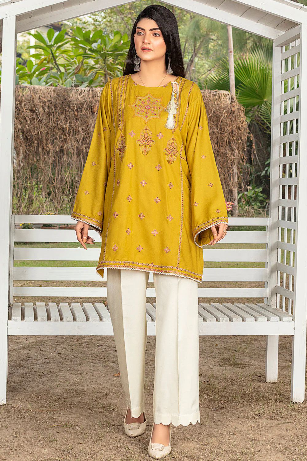 lime Embroidered Dhanak 2pc- GA1924
