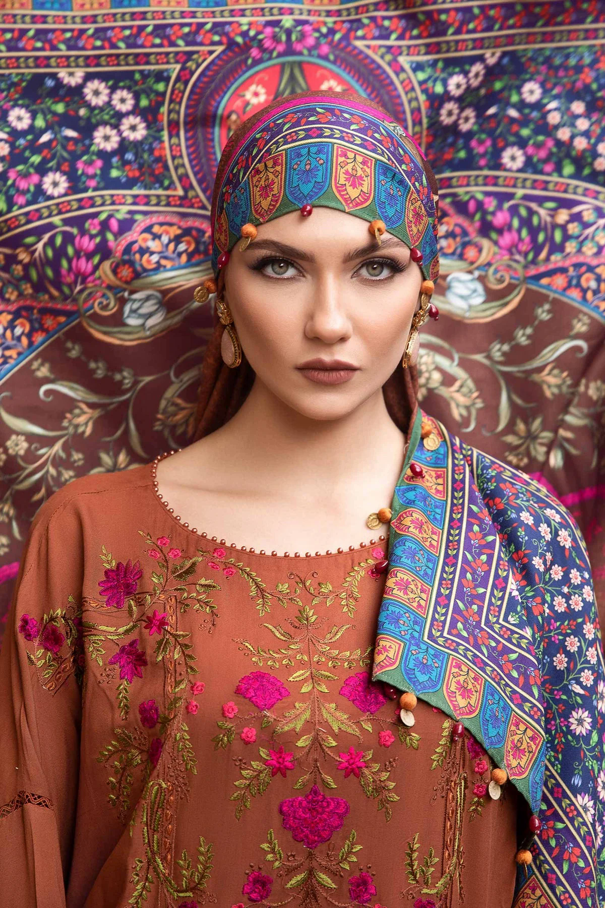 Embroidered Dhanak 3pc with Whool Shawal- GA1976