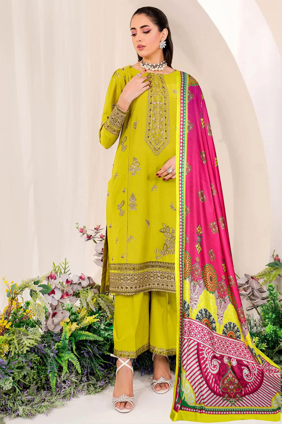 Batik 3PC Embroidered Dhanak with Printed Whool Shawl - GA1753