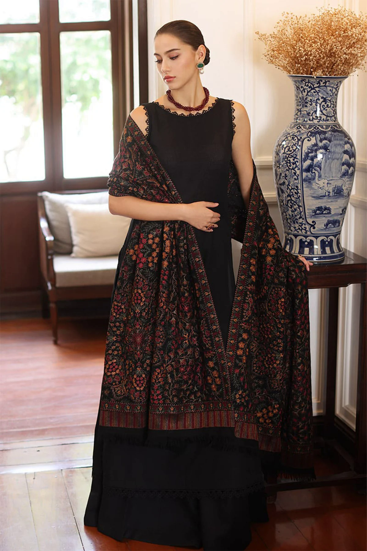 3PC Dhanak Suit with Heavy Embroidered Shawal -GA1977