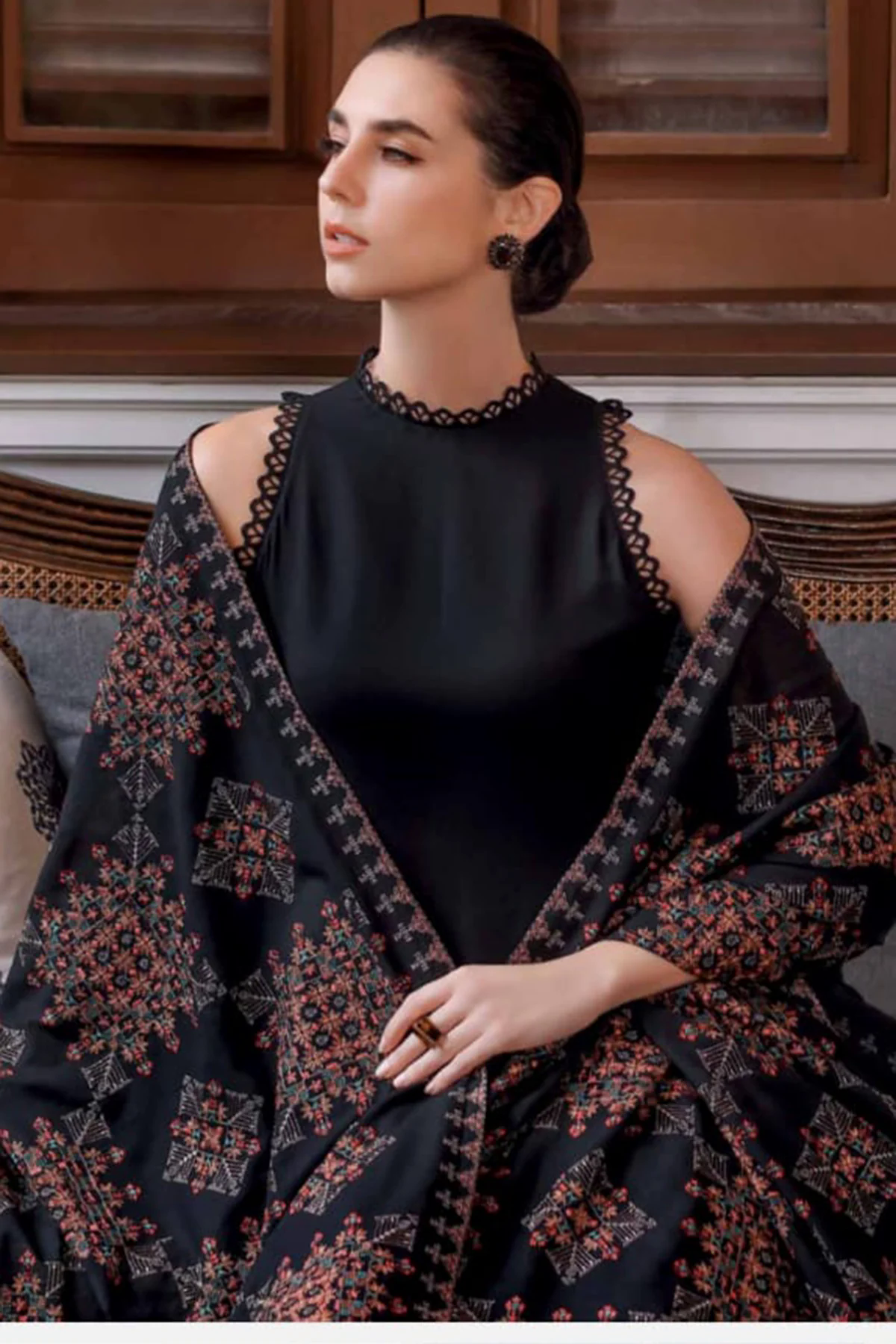 3PC Dhanak with Embroidered Shawl - GA1788